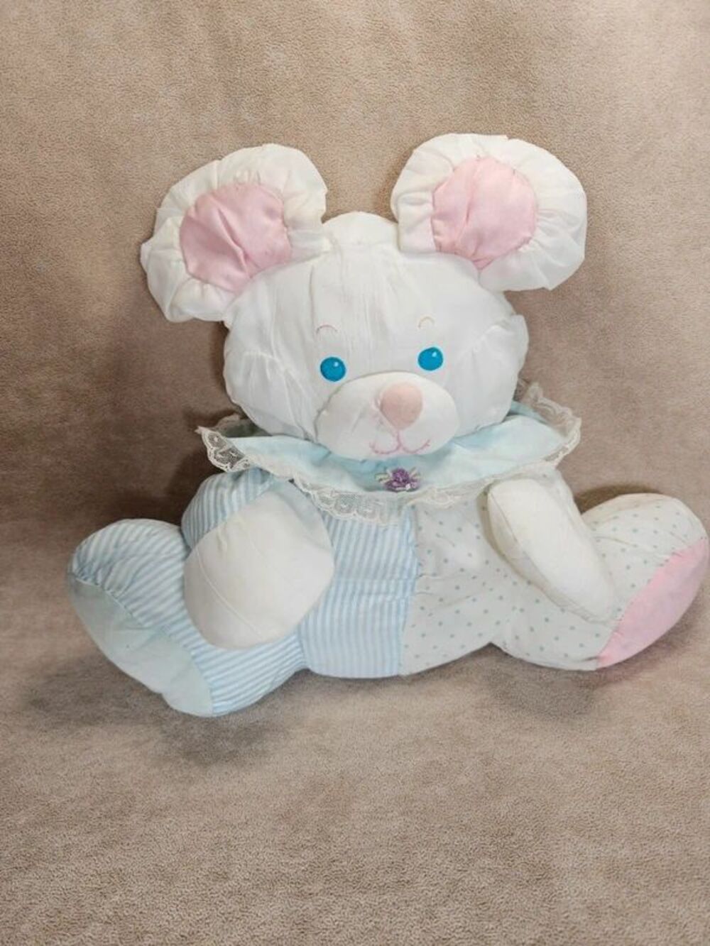 Fisher Price Puffalumps Baby Mouse with Rattle White Green Yellow 1988-1994